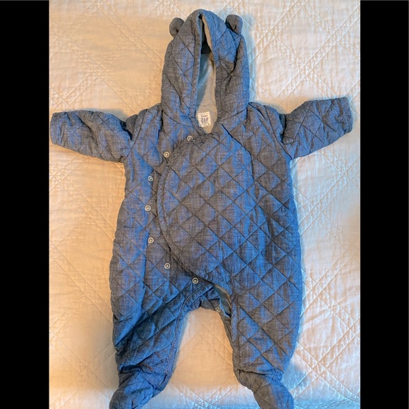 Baby Quilted Chambray Bear One-Piece - Picture 4 of 5